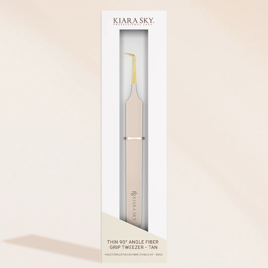 Thin 90° Angle Fiber Grip Tweezer - Tan